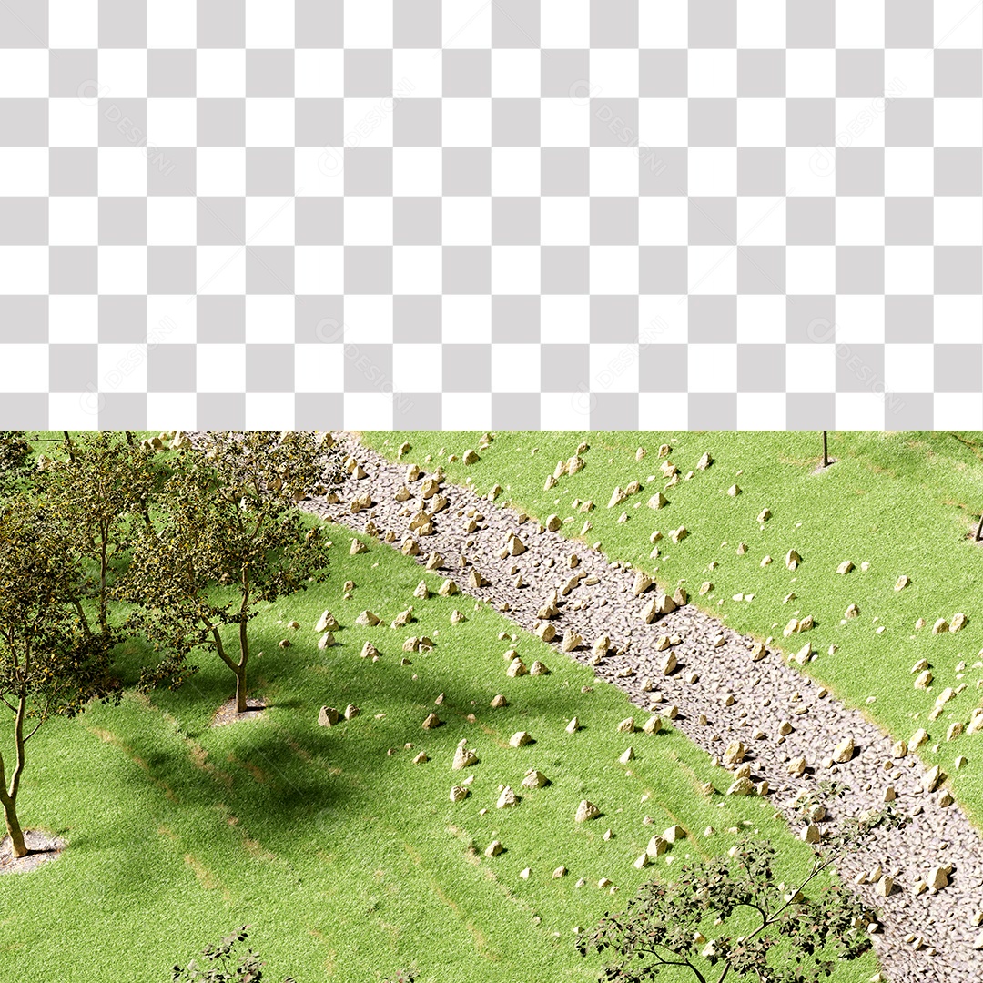 Terreno com Árvores e Pedras PNG Transparente