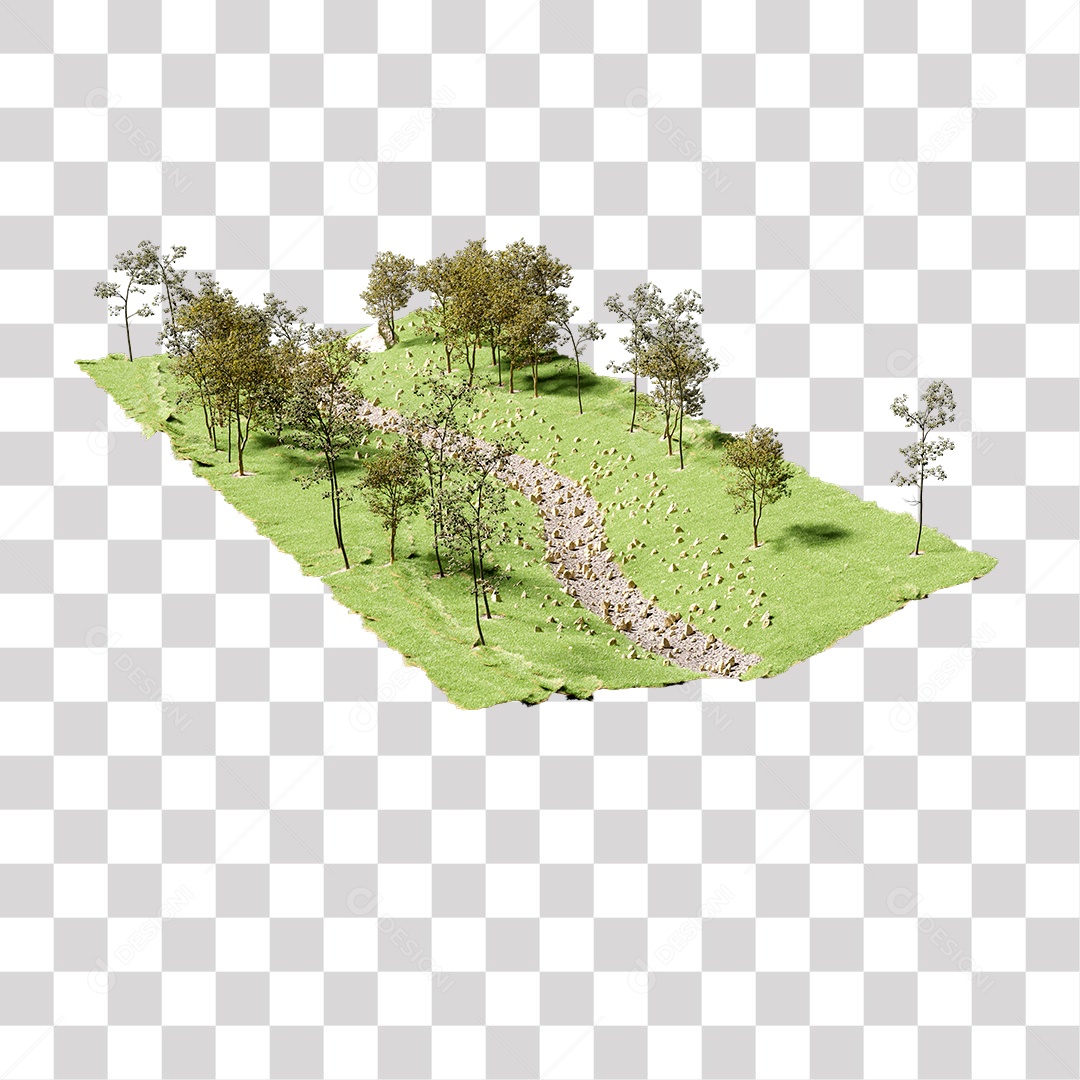 Terreno com Árvores e Pedras PNG Transparente