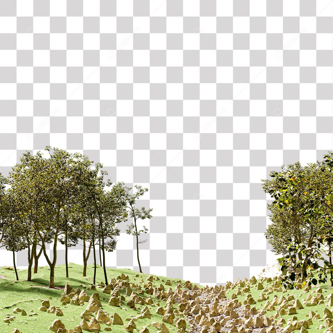 Terreno com Árvores e Pedras PNG Transparente