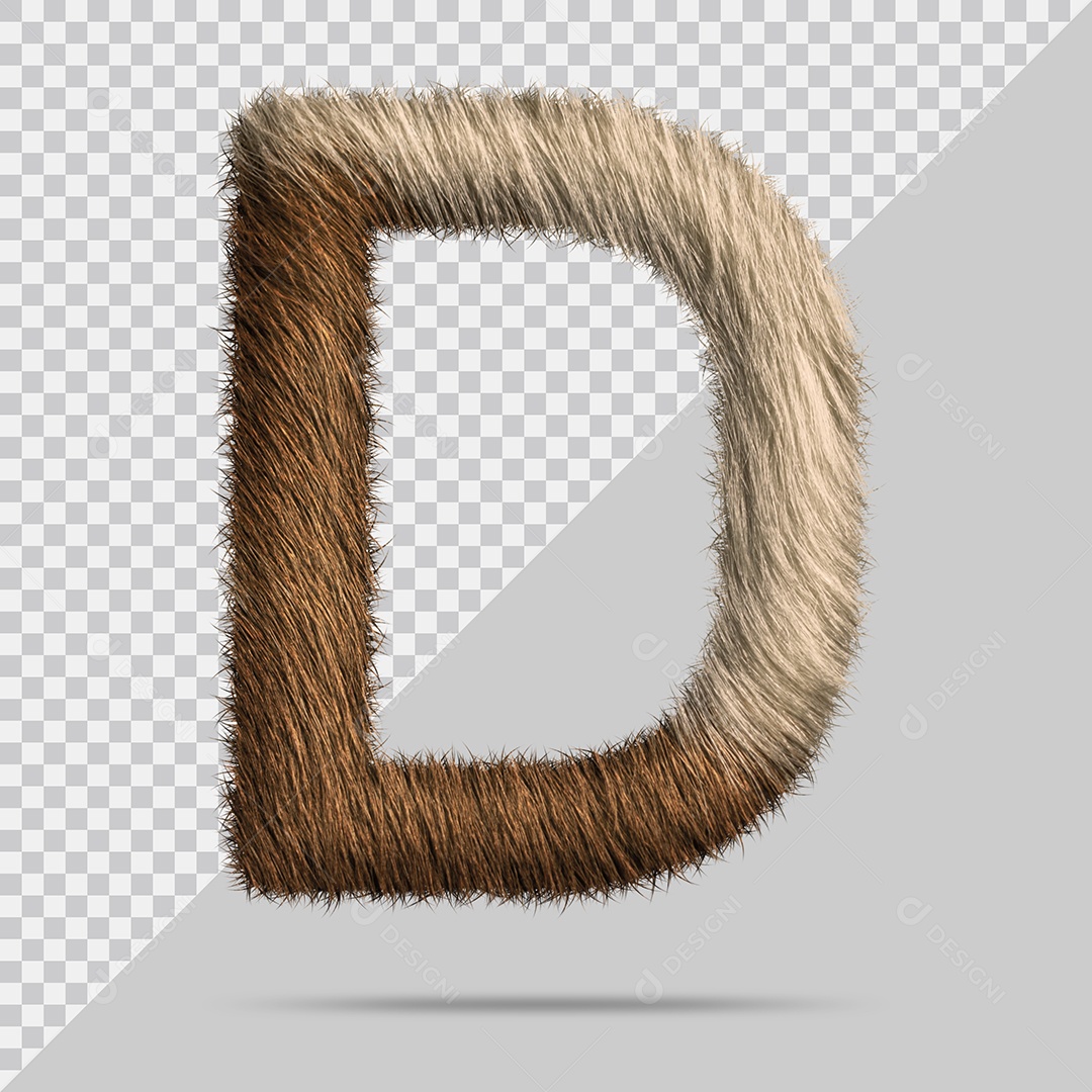 Letra D Maiúscula com pelo Marom Ilustração 3D PSD