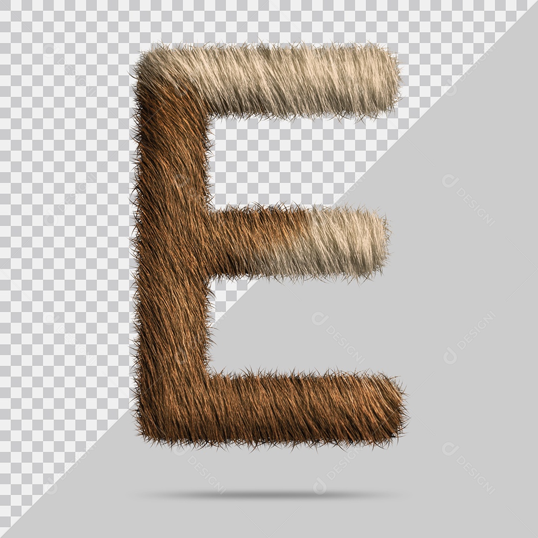 Letra E Maiúscula com pelo Marom Ilustração 3D PSD