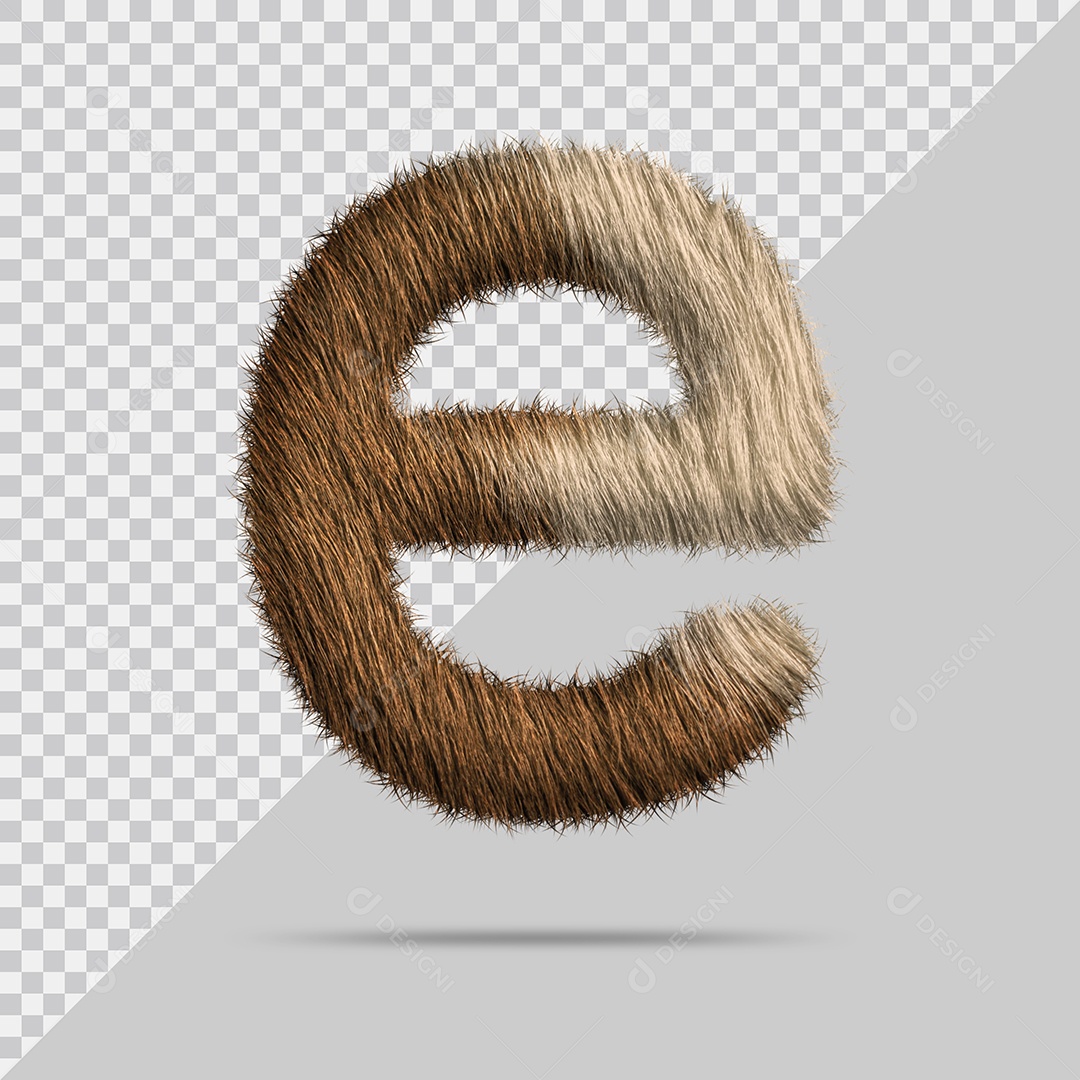 Letra e minúscula com pelo Marom Ilustração 3D PSD