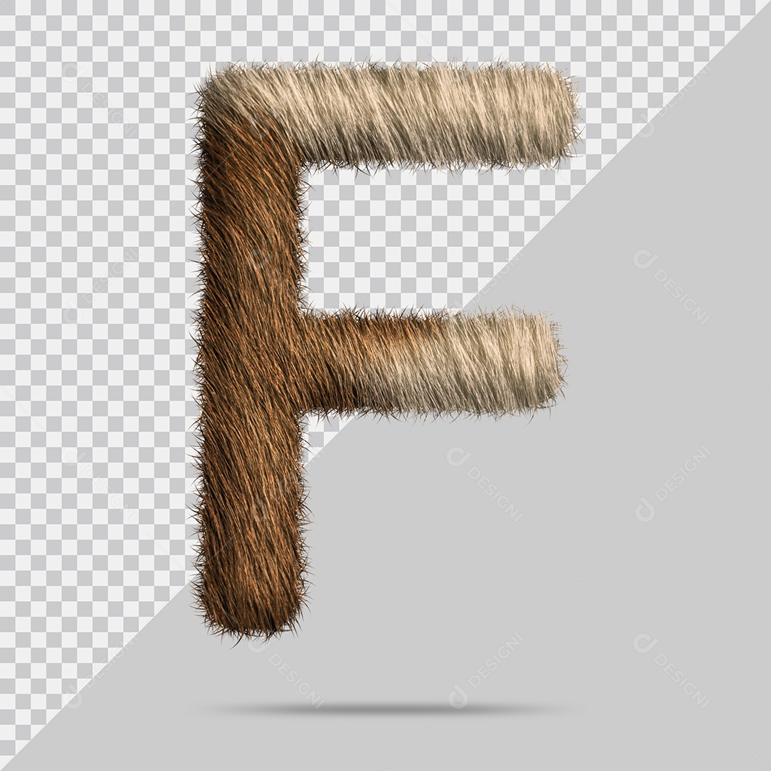 Letra F Maiúscula com pelo Marom Ilustração 3D PSD