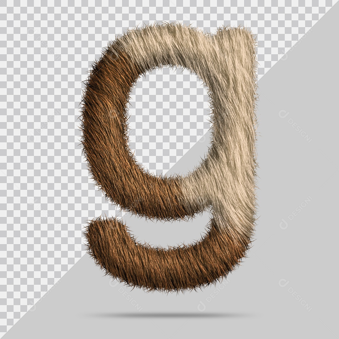 Letra g minúscula com pelo Marom Ilustração 3D PSD