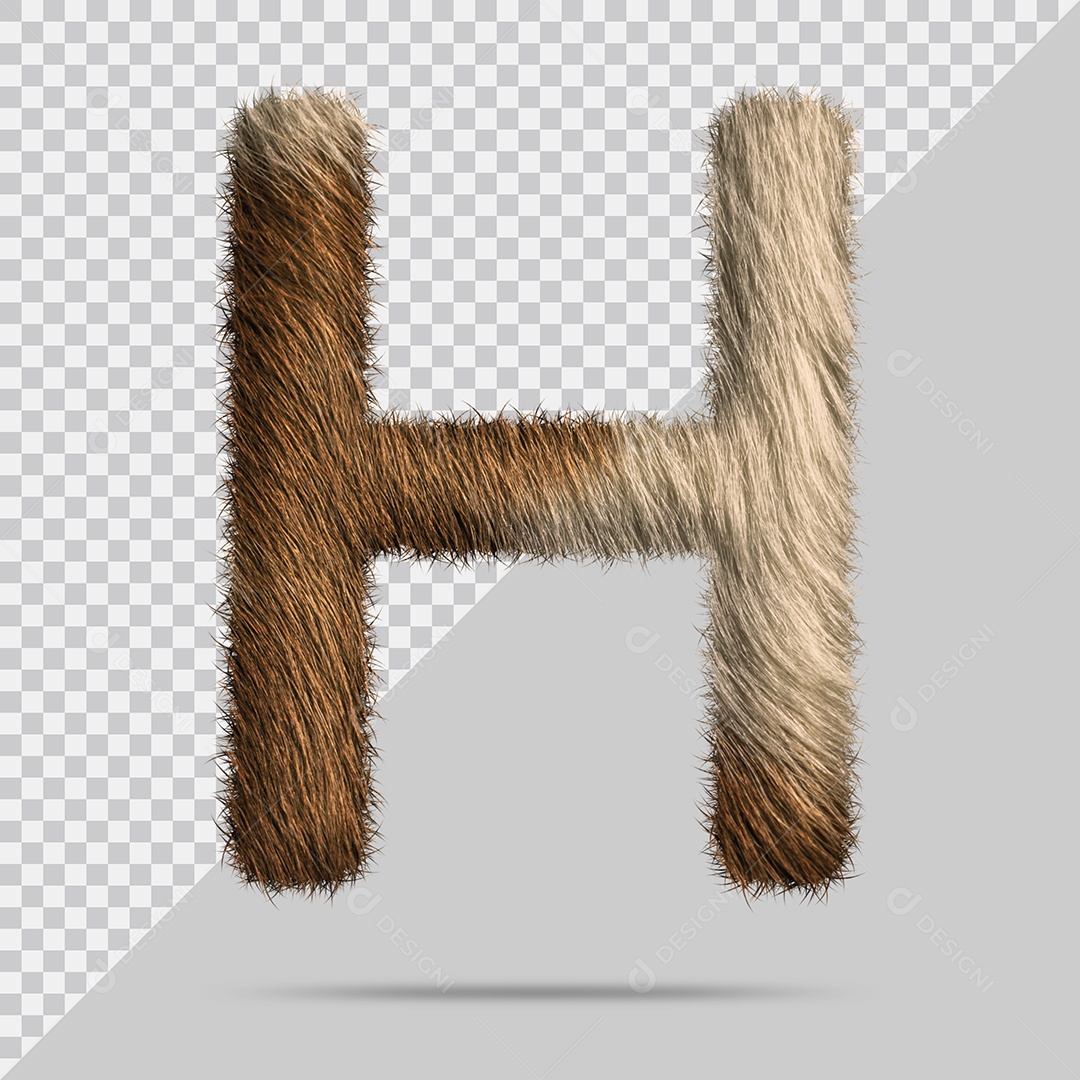 Letra H Maiúscula com pelo Marom Ilustração 3D PSD