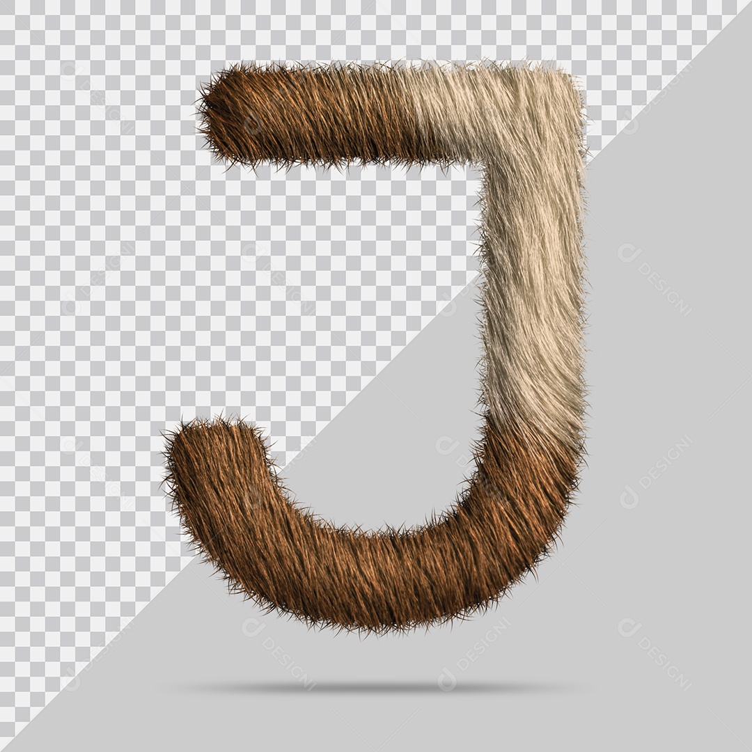 Letra J Maiúscula com pelo Marom Ilustração 3D PSD