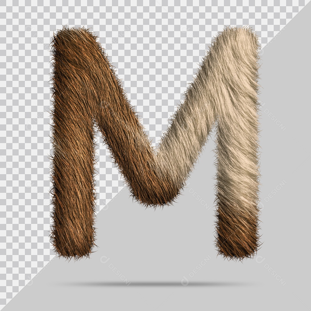 Letra M Maiúscula com pelo Marom Ilustração 3D PSD