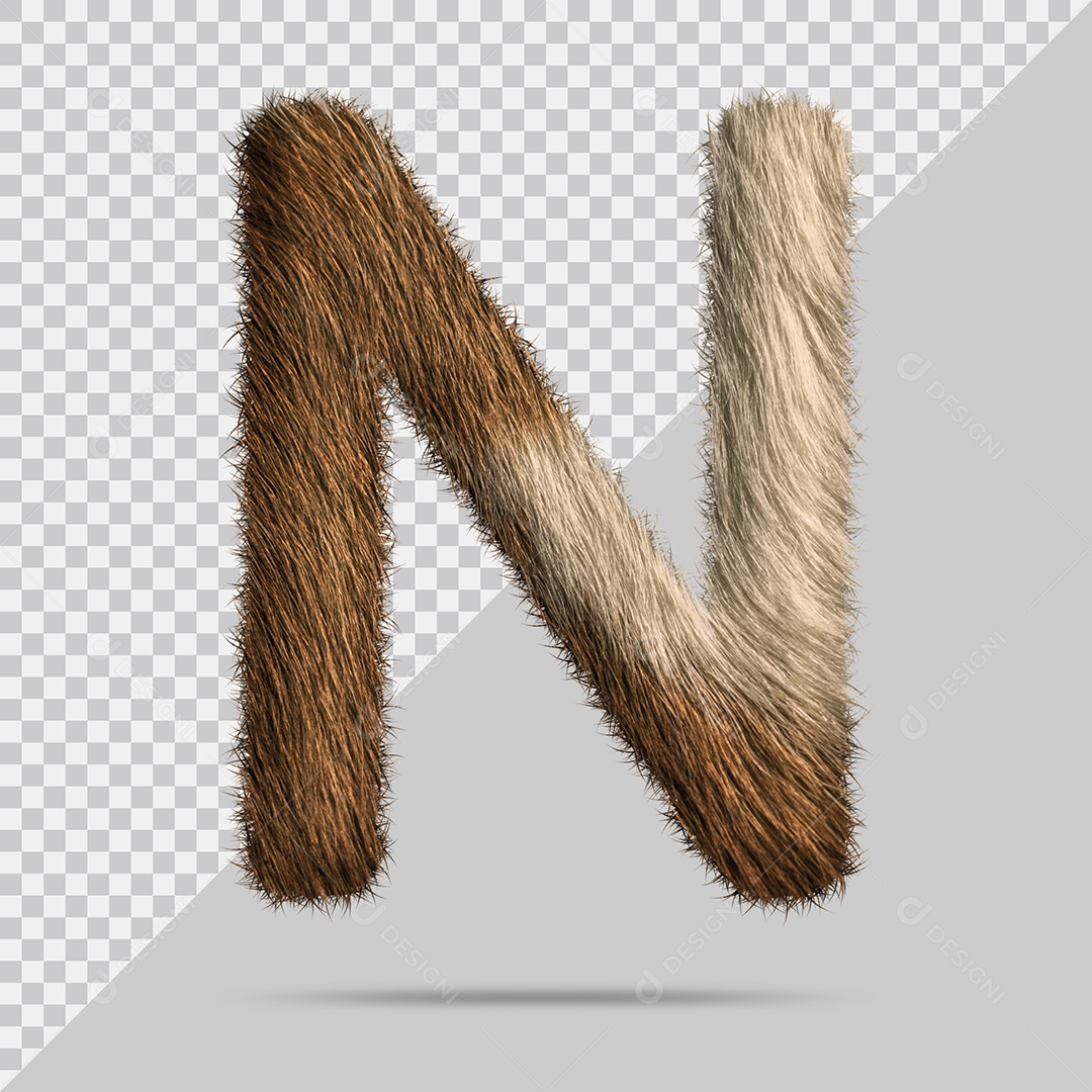 Letra N Maiúscula com pelo Marom Ilustração 3D PSD