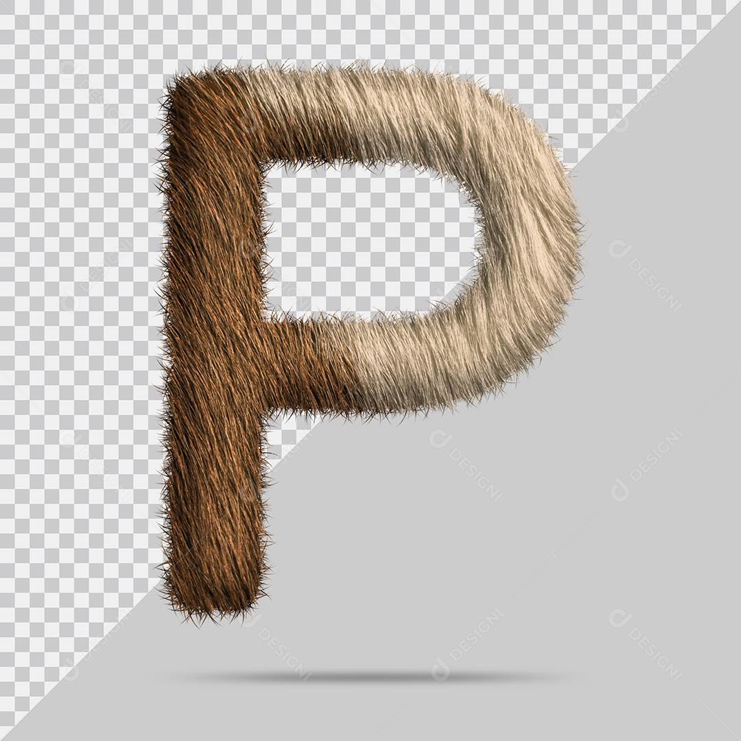 Letra P Maiúscula com pelo Marom Ilustração 3D PSD