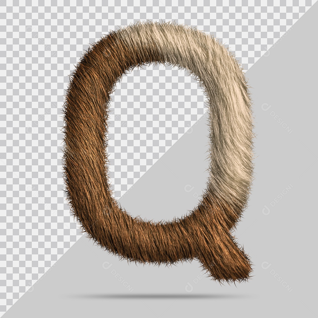 Letra Q Maiúscula com pelo Marom Ilustração 3D PSD