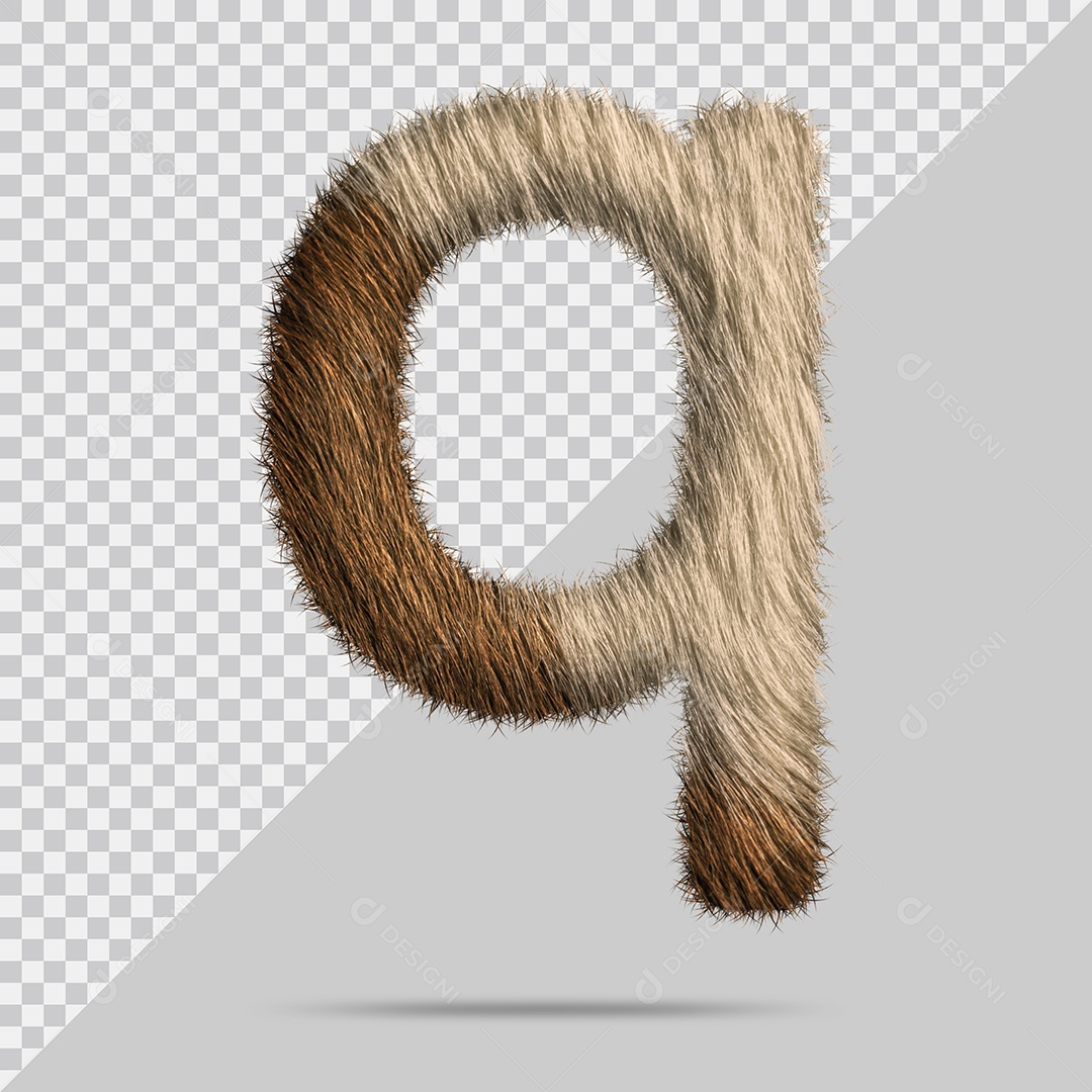 Letra q minúscula com pelo Marom Ilustração 3D PSD