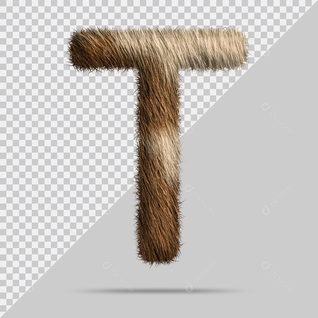 Letra T Maiúscula com pelo Marom Ilustração 3D PSD