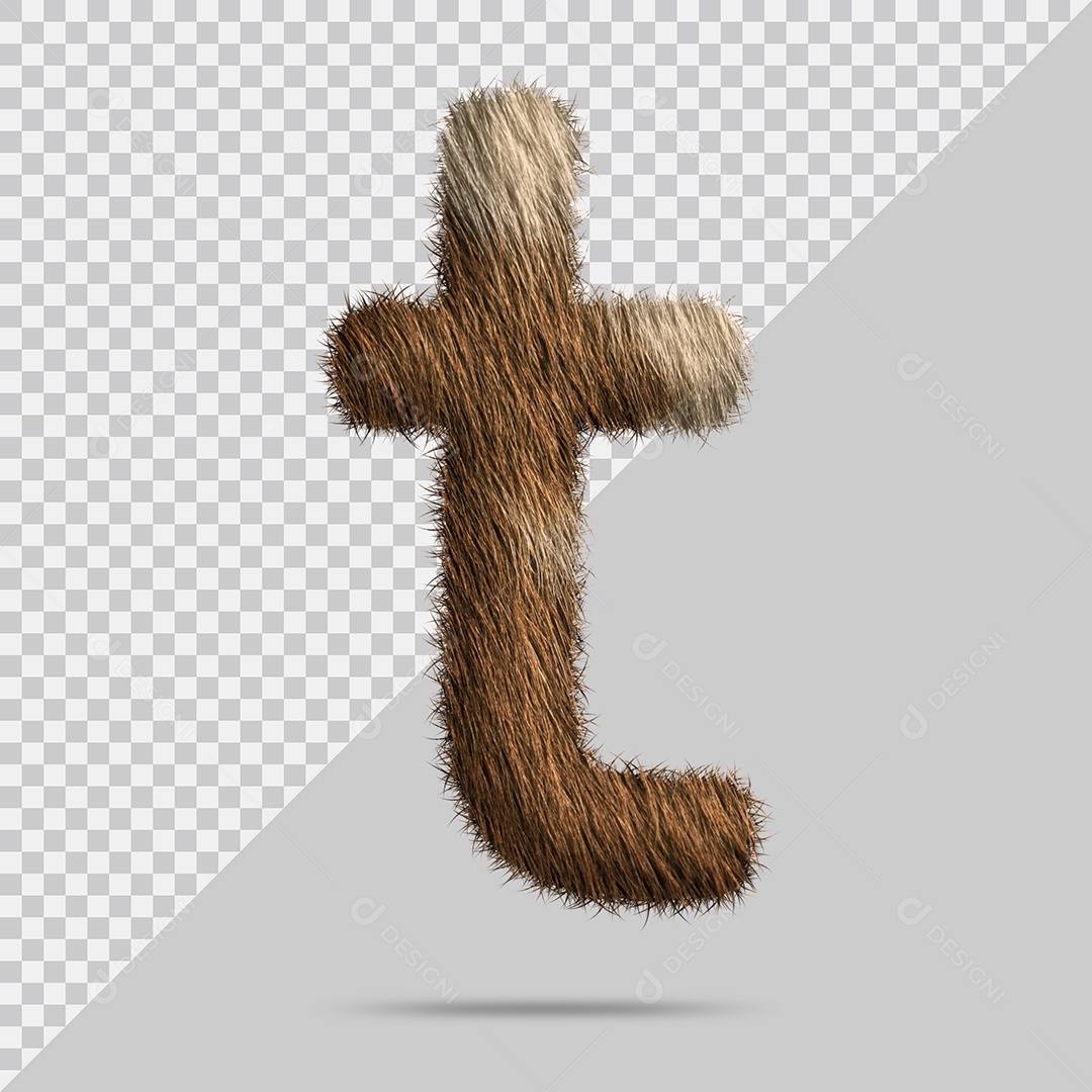 Letra t Minúsculas com pelo Marom Ilustração 3D PSD