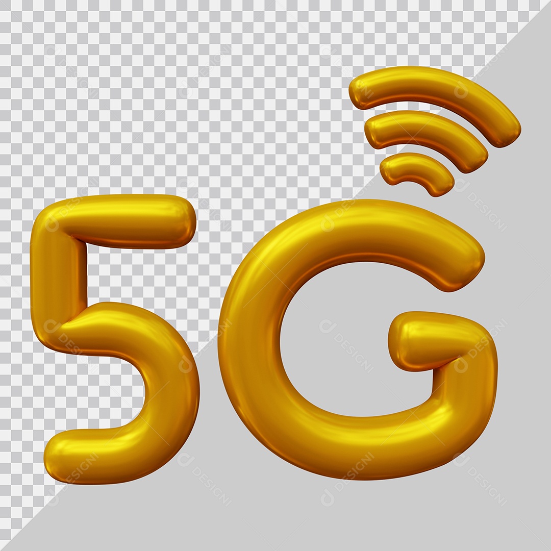 Ícone 3D 5G Dourado Elemento para Composição PSD