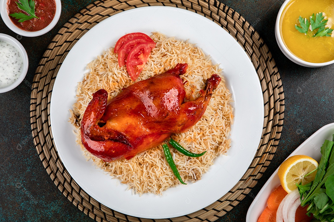 kabsah é um prato tradicional do Iêmen de frango, arroz e especiarias