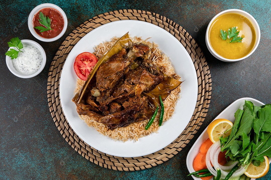 kabsah é um prato tradicional do Iêmen de frango, arroz e especiarias