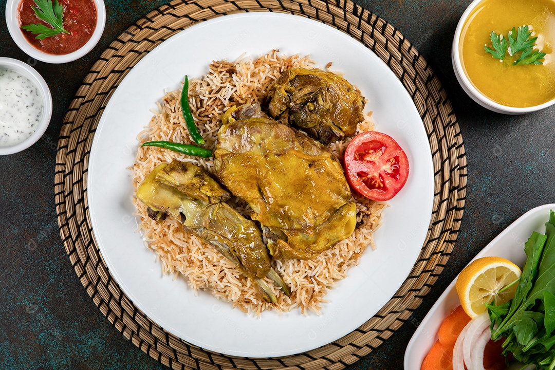 kabsah é um prato tradicional do Iêmen de frango, arroz e especiarias