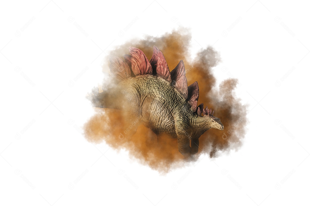 Dinossauro Stegosaurus em fundo de fumaça