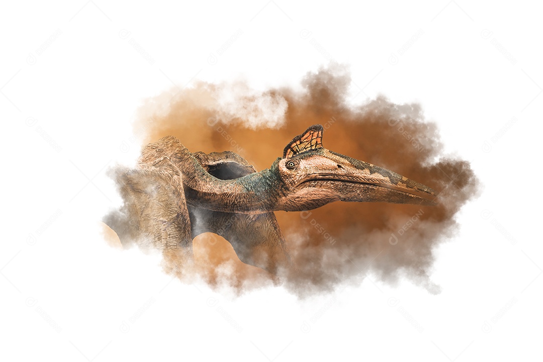 Quetzalcoatlus, dinossauro em fundo de fumaça