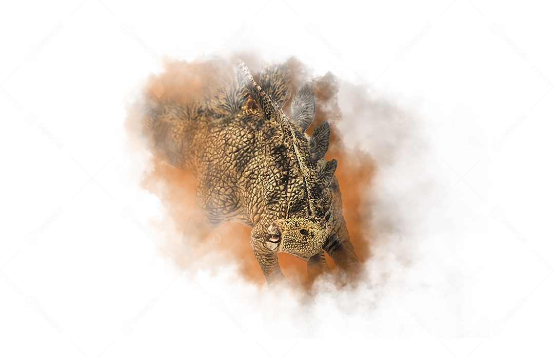 Estegossauro, dinossauro em fundo de fumaça