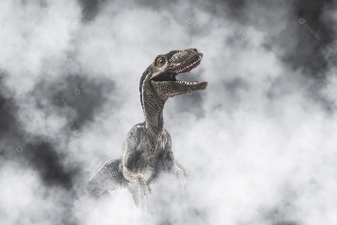 dinossauro, Velociraptor em fundo de fumaça