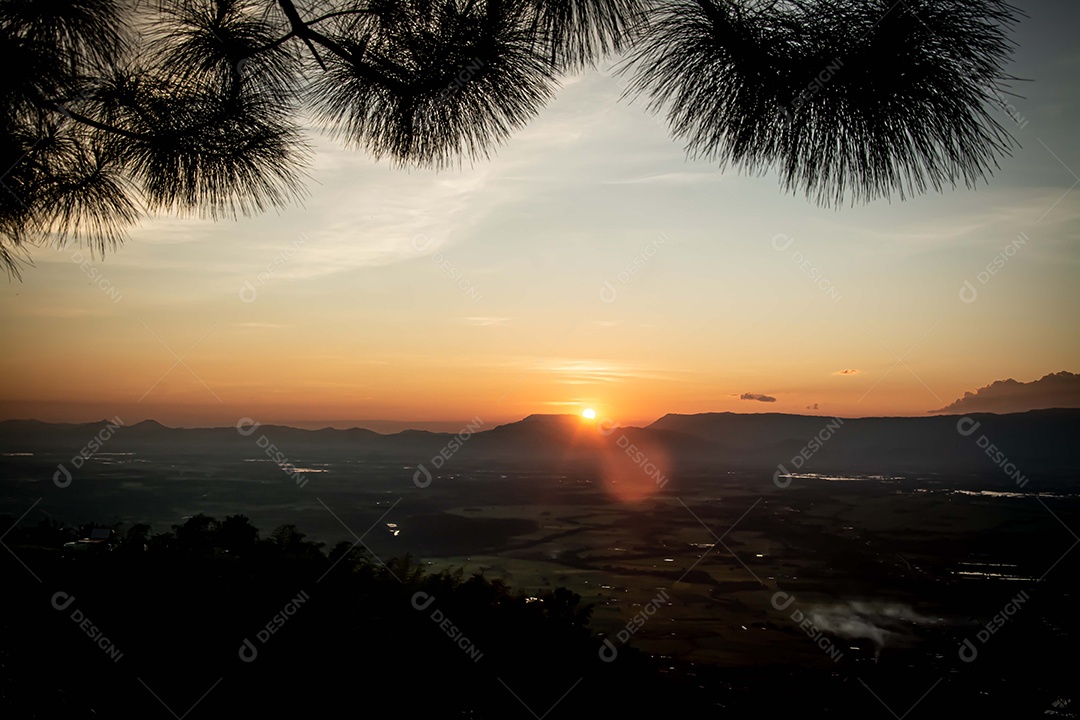 Sunset landscape over a cliff mountains