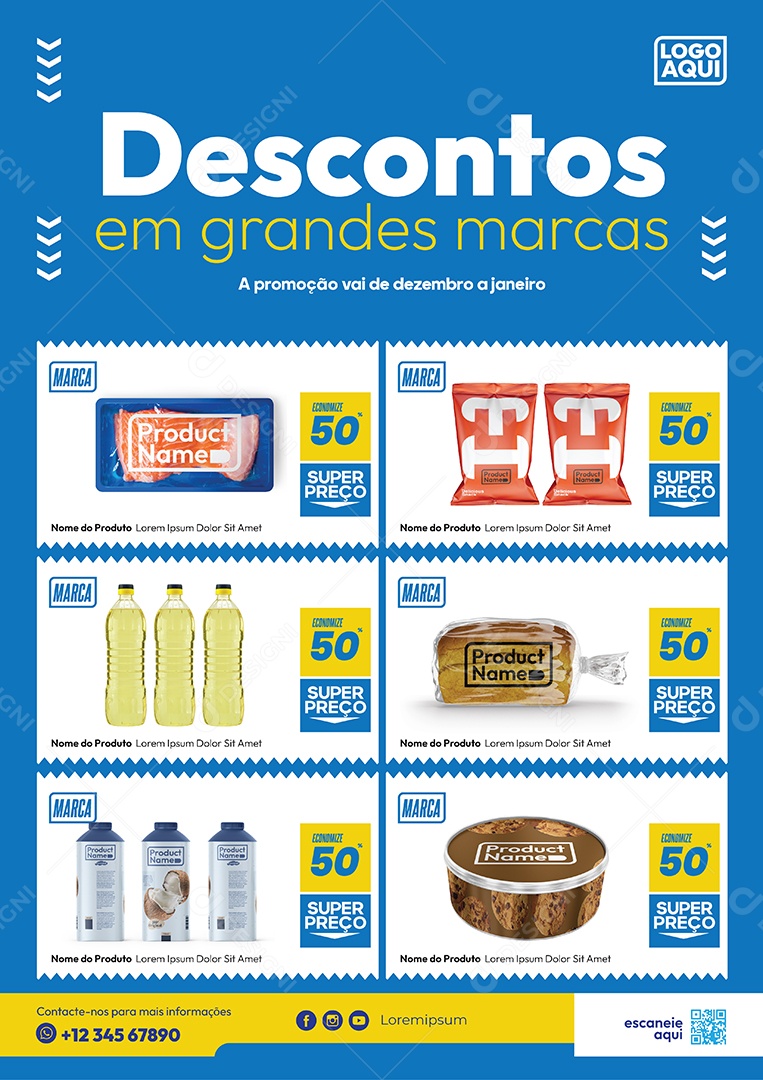 Brochure Insert Supermarkets Discounts on Big Brands Social Media Editable EPS