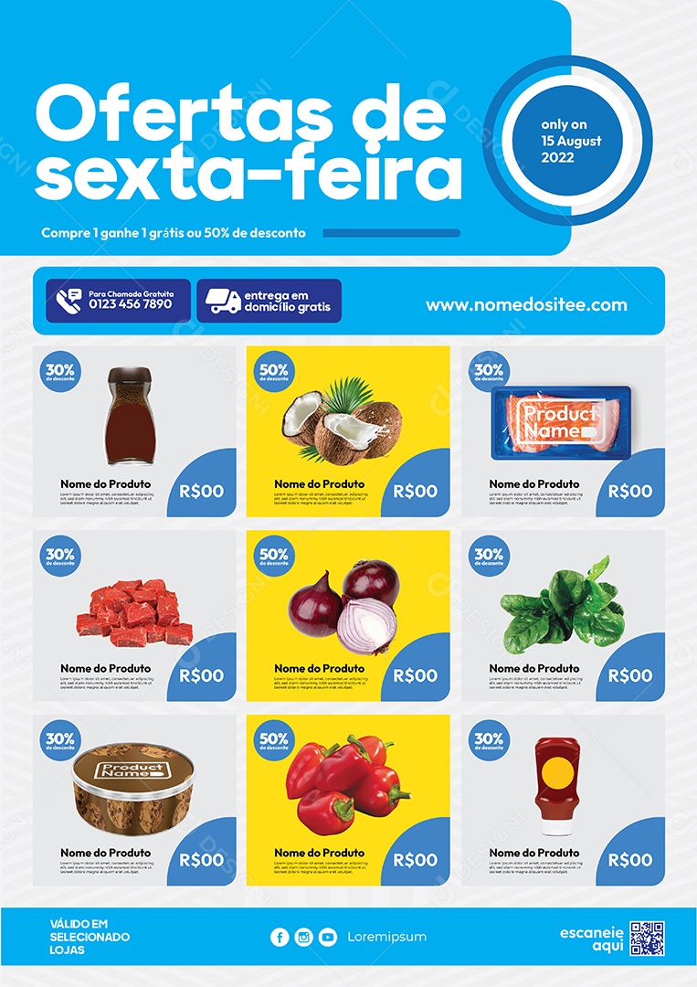 Folheto Encarte Ofertas de Sexta-Feira Frutas é Verdúras Vetor EPS Editável