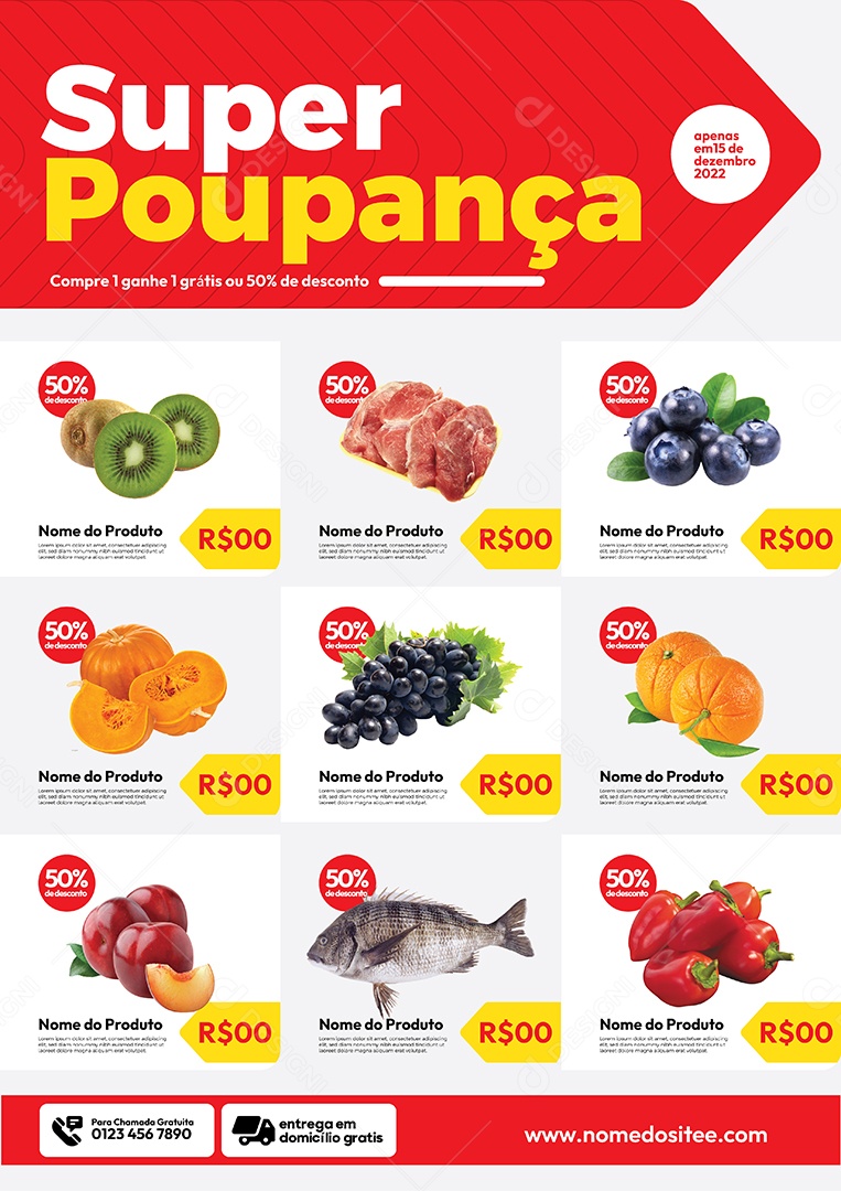 Folheto Encarte Super Poupança Frutas é Verdúras Vetor EPS Editável
