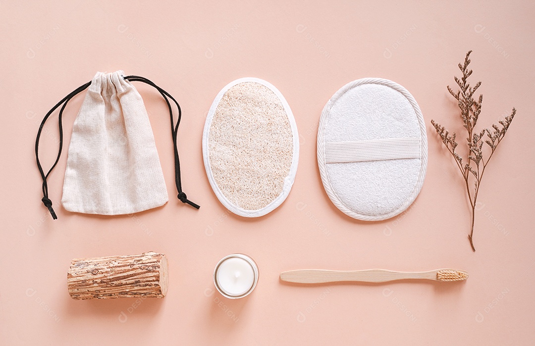 Postura plana de produtos sustentáveis, escova de dentes de bambu e orgânicos