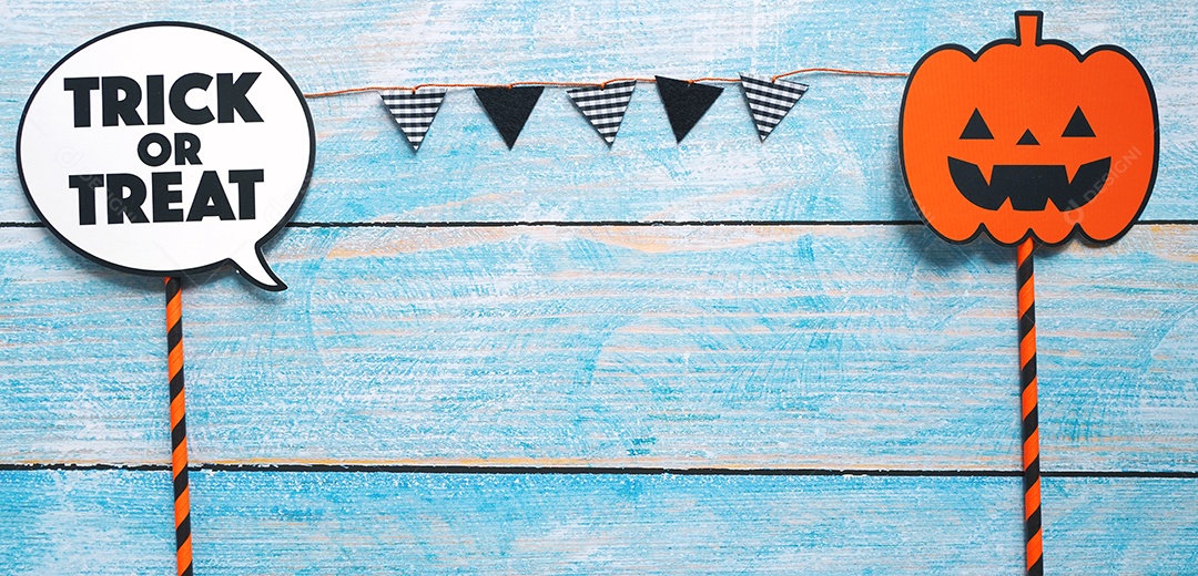 Postura plana de adereço de halloween para cabine de fotos e festa em azul