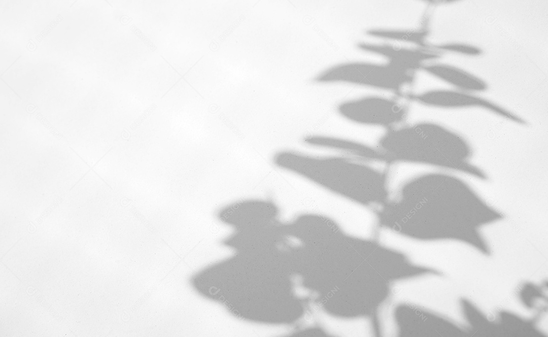 Efeito de sobreposição de sombra natural de folhas orgânicas em ba de textura branca