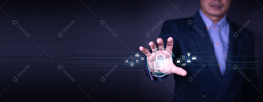 Conceitos de cibersegurança e privacidade para proteger os dados. ícone de cadeado