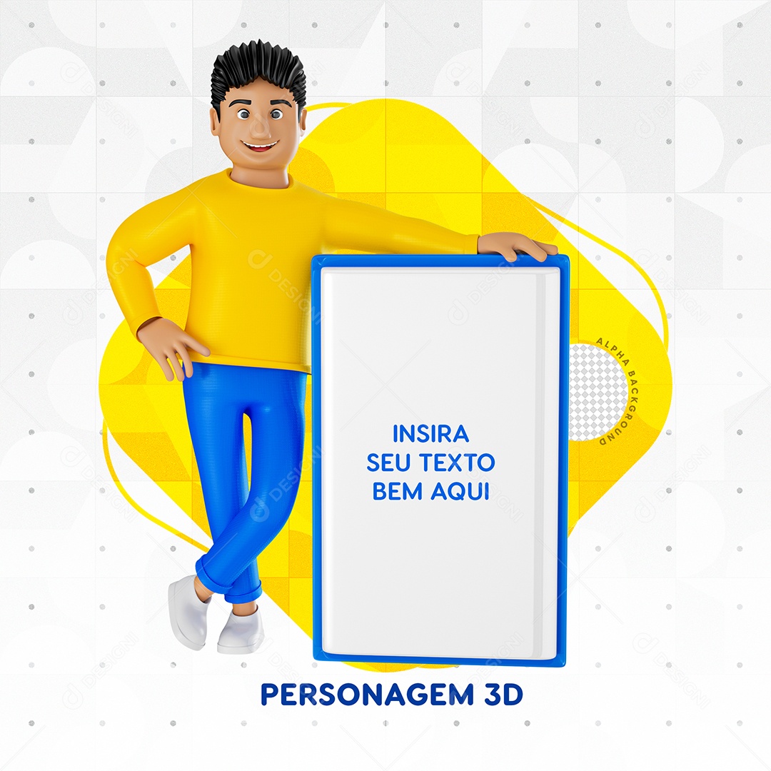 Personagem Homem Segurando Placa Mockup PSD