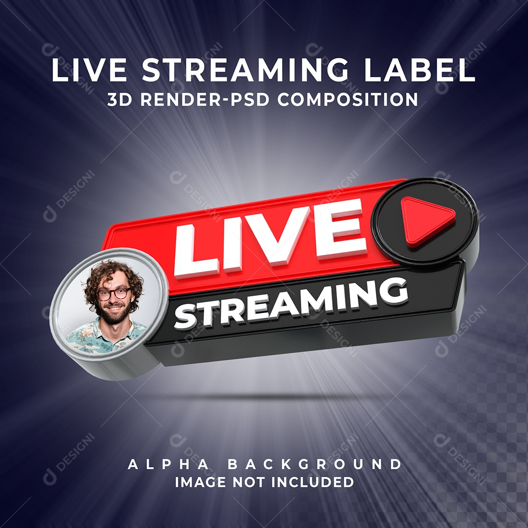 Live Stream Selo 3D para Composição PSD