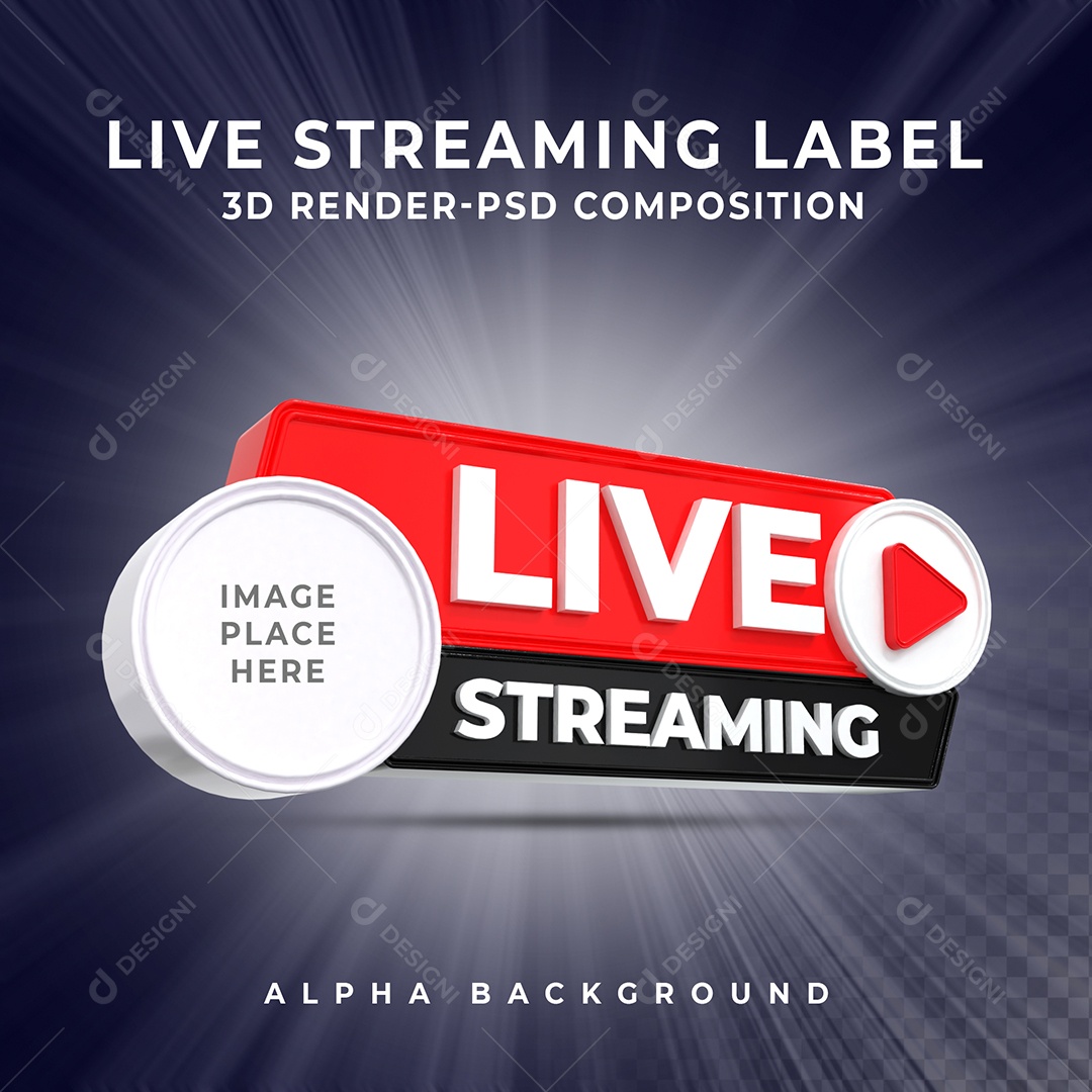 Live Stream Selo 3D para Composição PSD