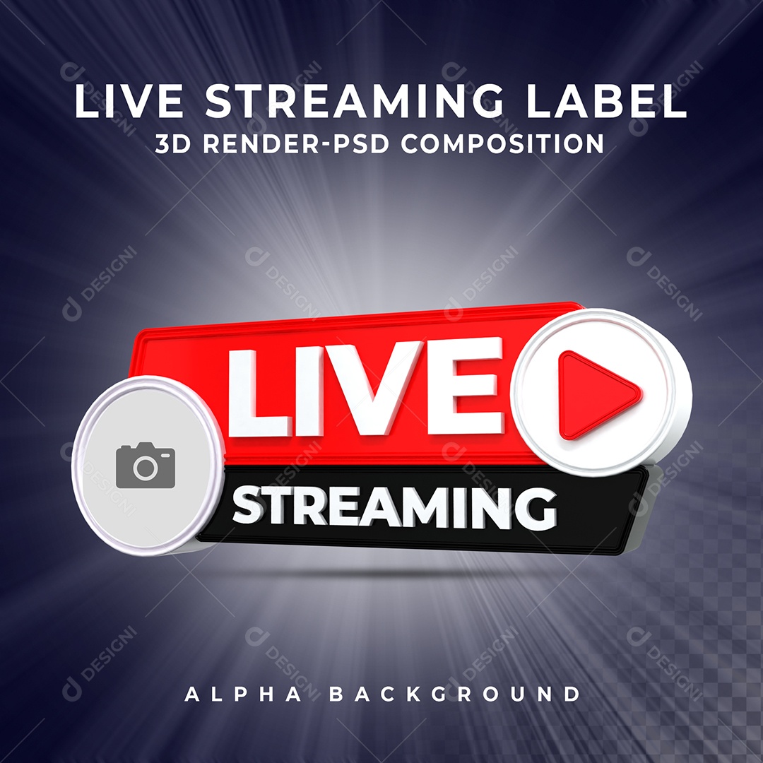 Live Stream Selo 3D para Composição PSD