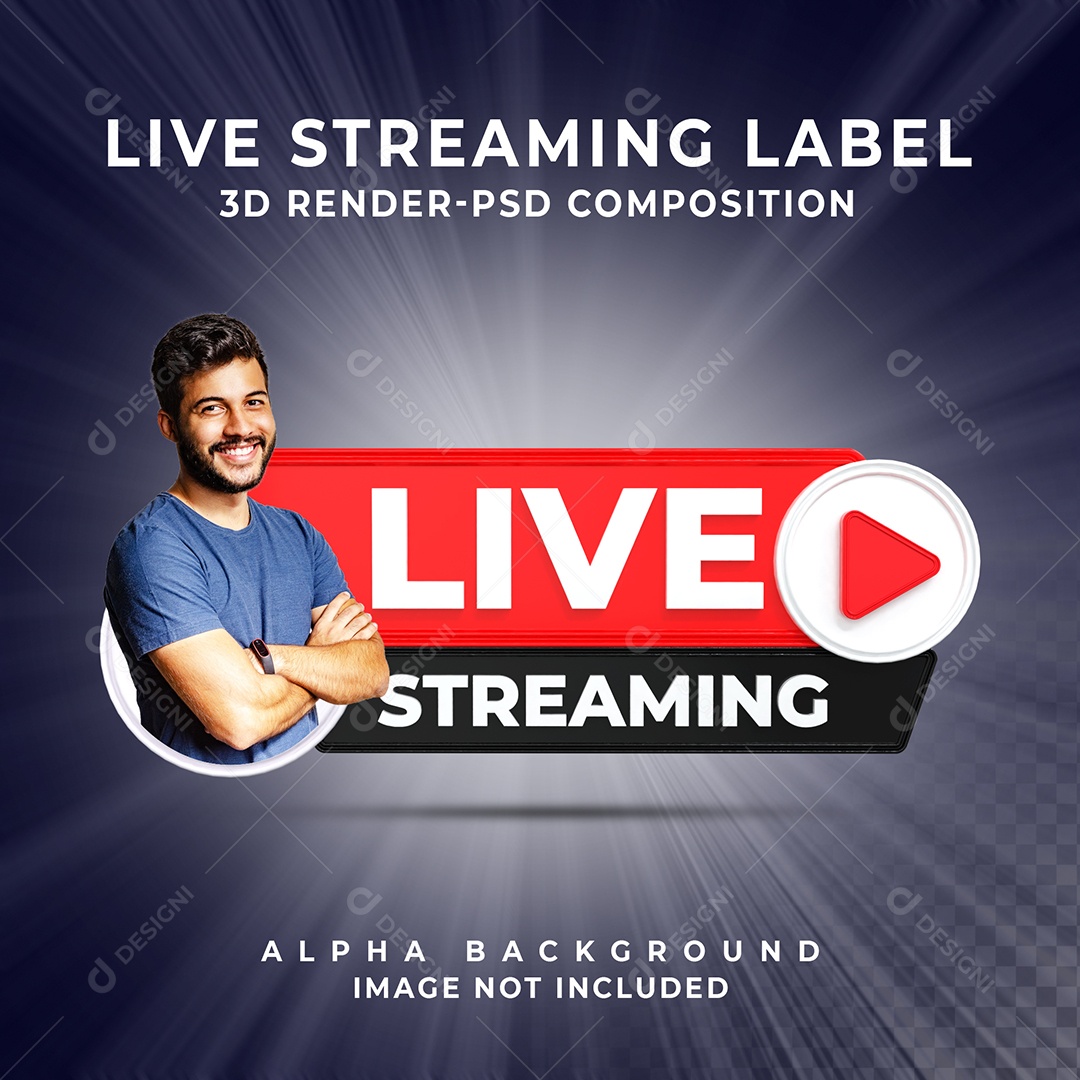 Live Stream Selo 3D para Composição PSD