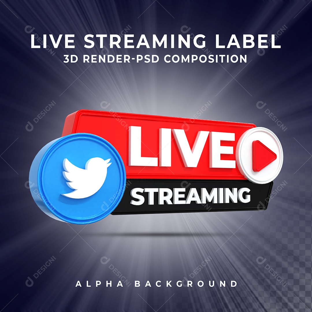 Live Stream do Twitter Selo 3D para Composição PSD