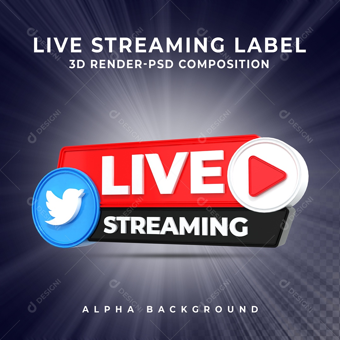 Live Stream do Twitter Selo 3D para Composição PSD
