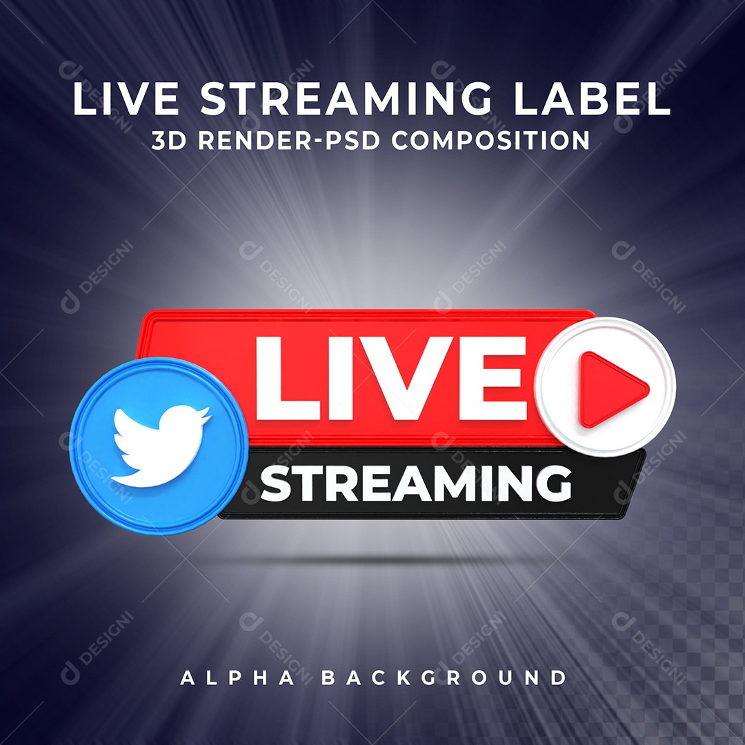 Live Stream do Twitter Selo 3D para Composição PSD