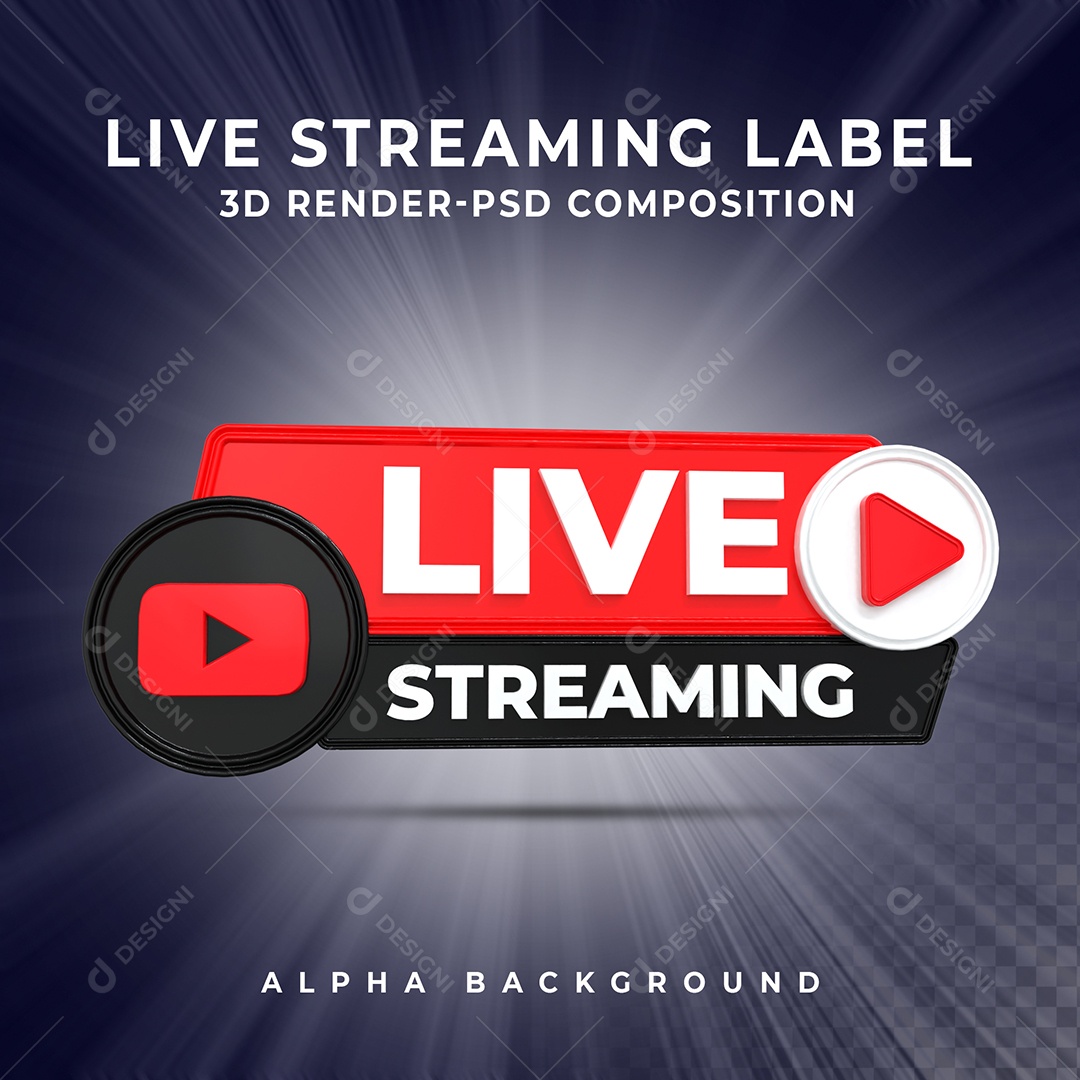 Live Stream do Youtube Selo 3D para Composição PSD