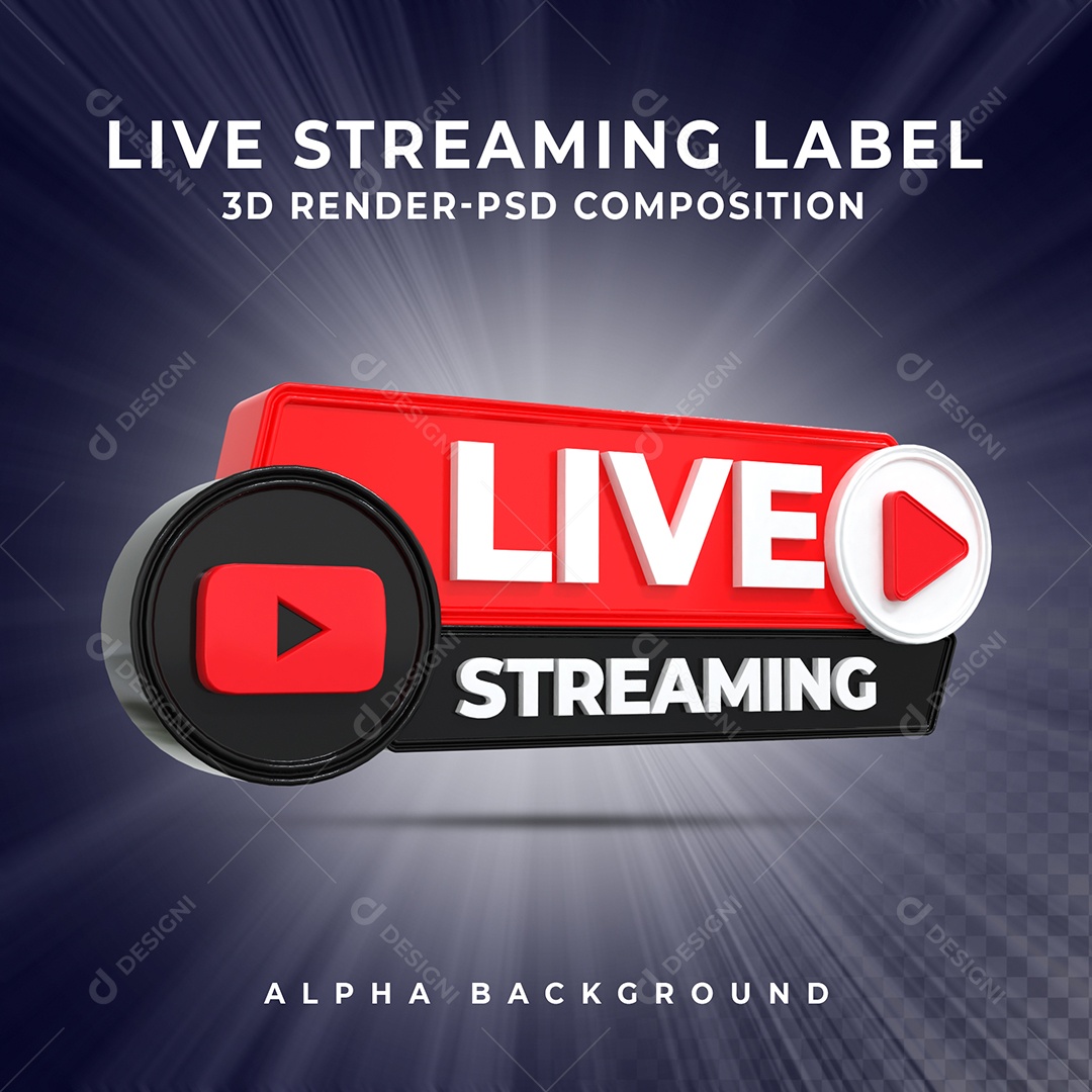 Live Stream do Youtube Selo 3D para Composição PSD