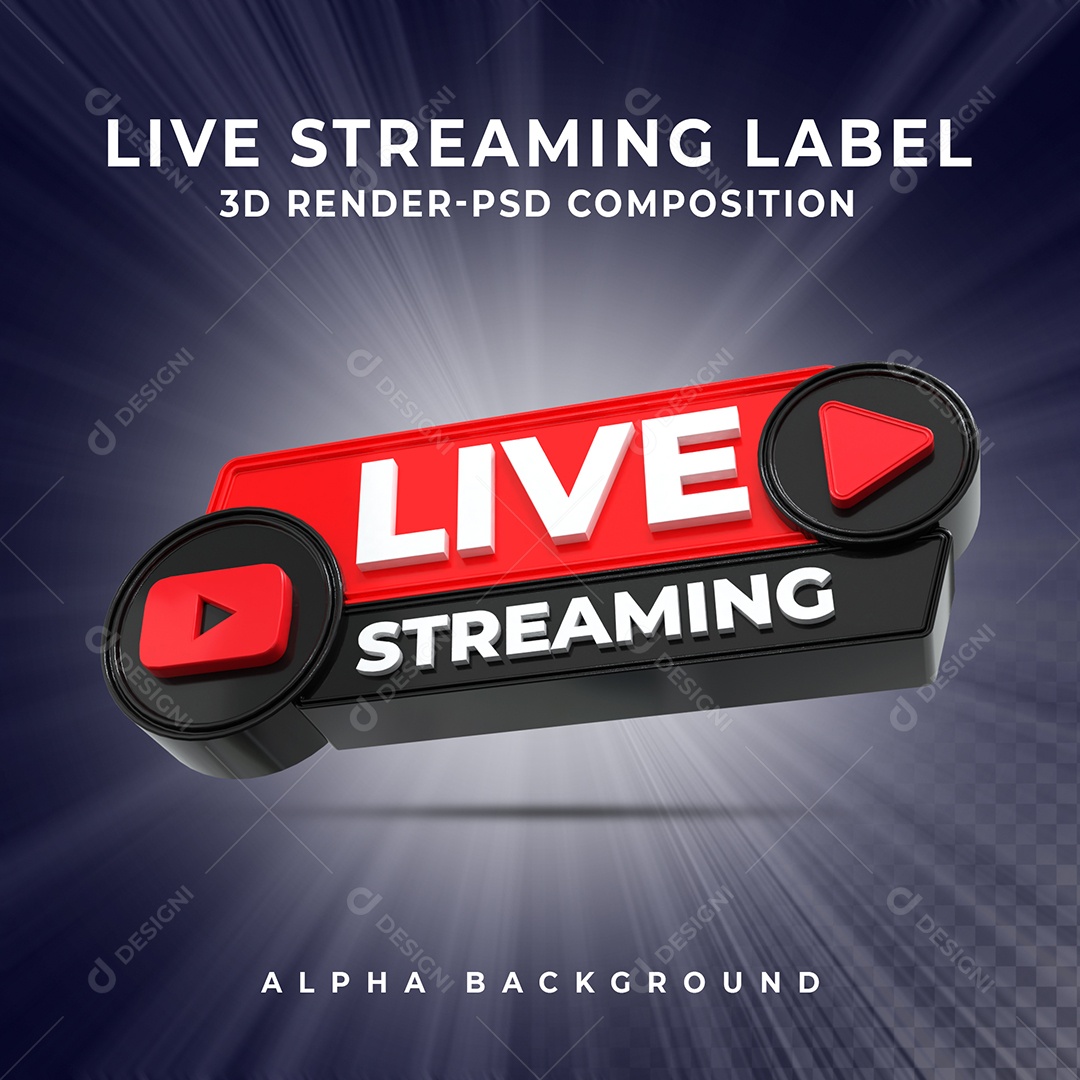 Live Stream do Youtube Selo 3D para Composição PSD
