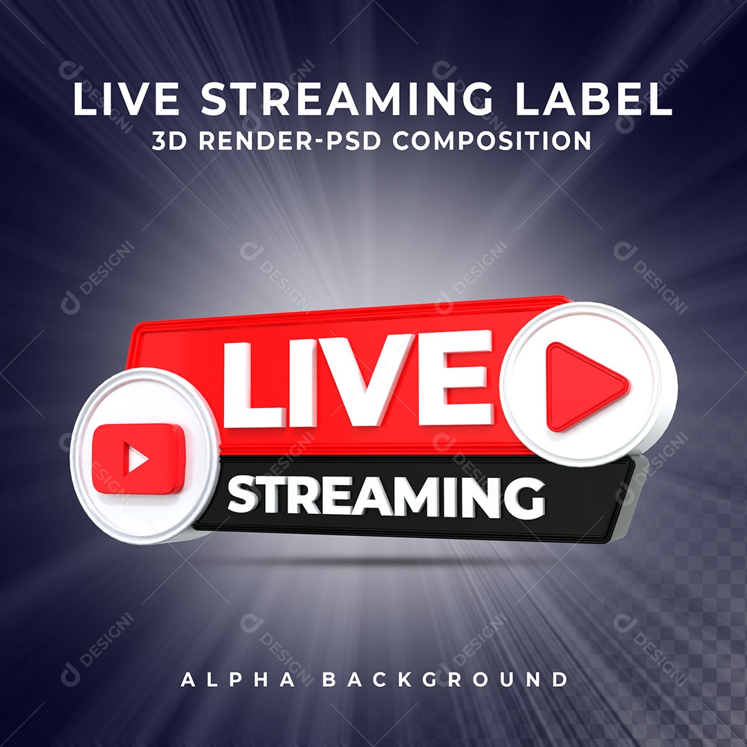 Live Stream do Youtube Selo 3D para Composição PSD