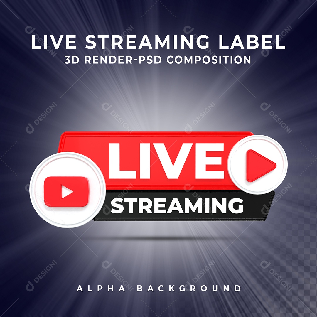 Live Stream do Youtube Selo 3D para Composição PSD