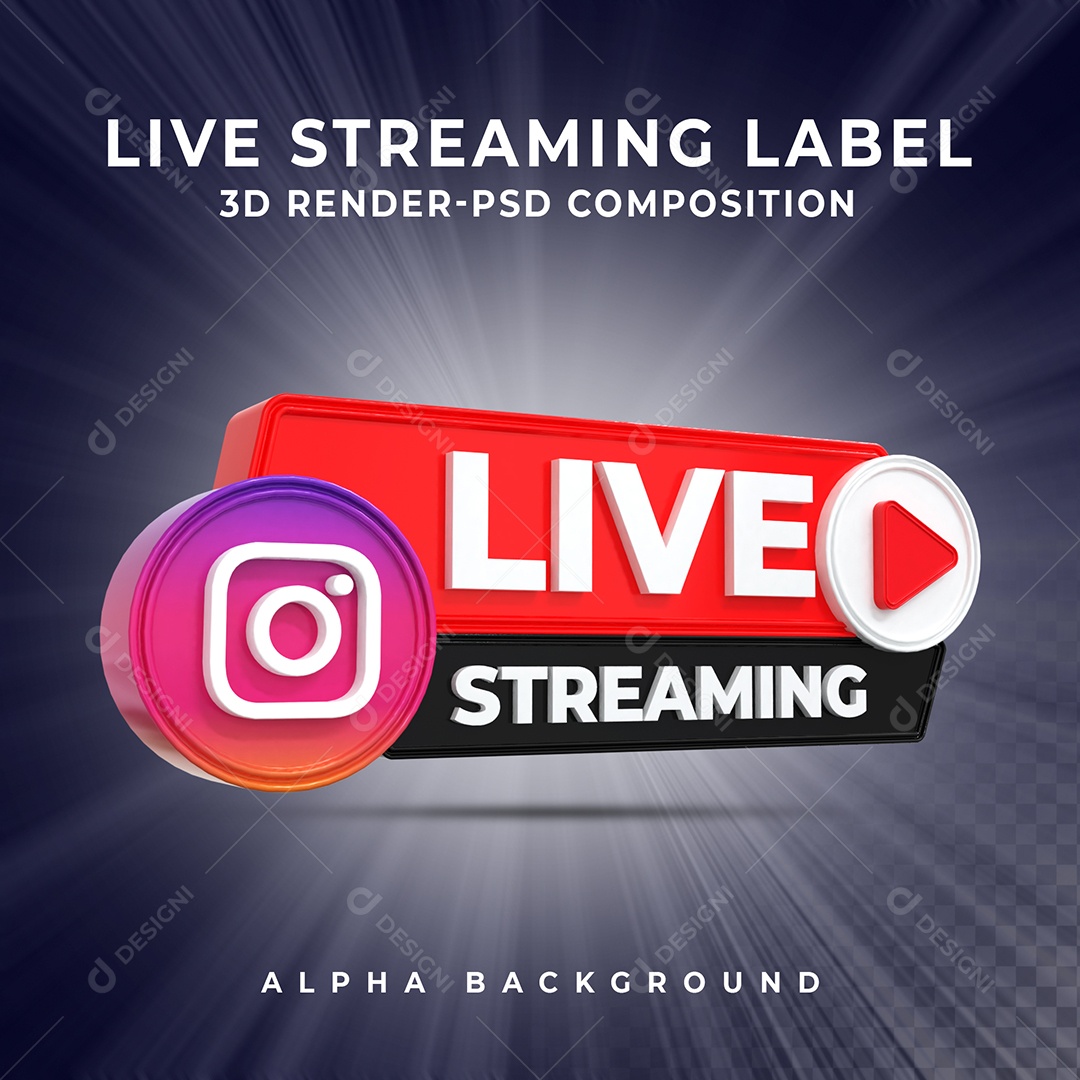 Live Stream do Instagram Selo 3D para Composição PSD