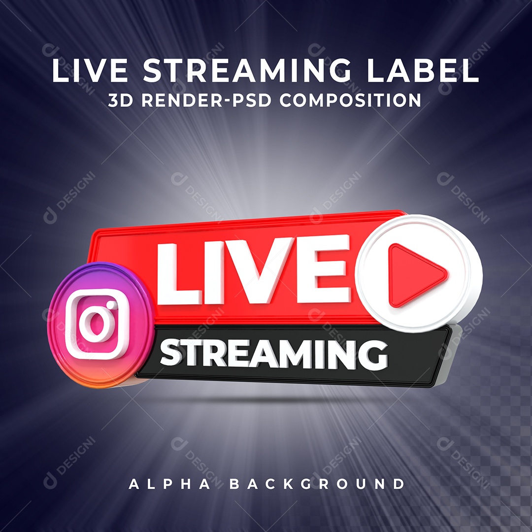 Live Stream do Instagram Selo 3D para Composição PSD