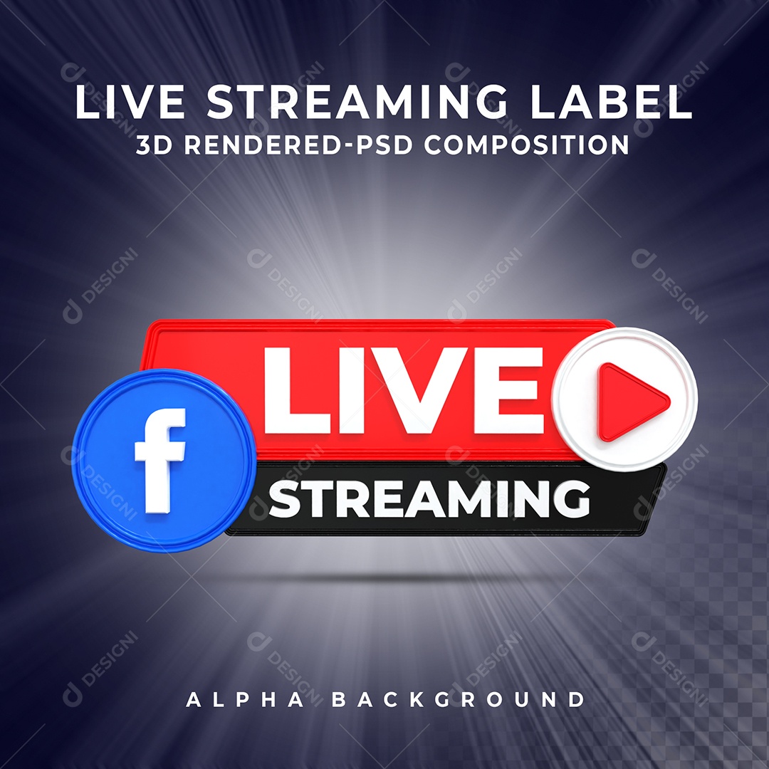 Live Stream do Facebook Selo 3D para Composição PSD