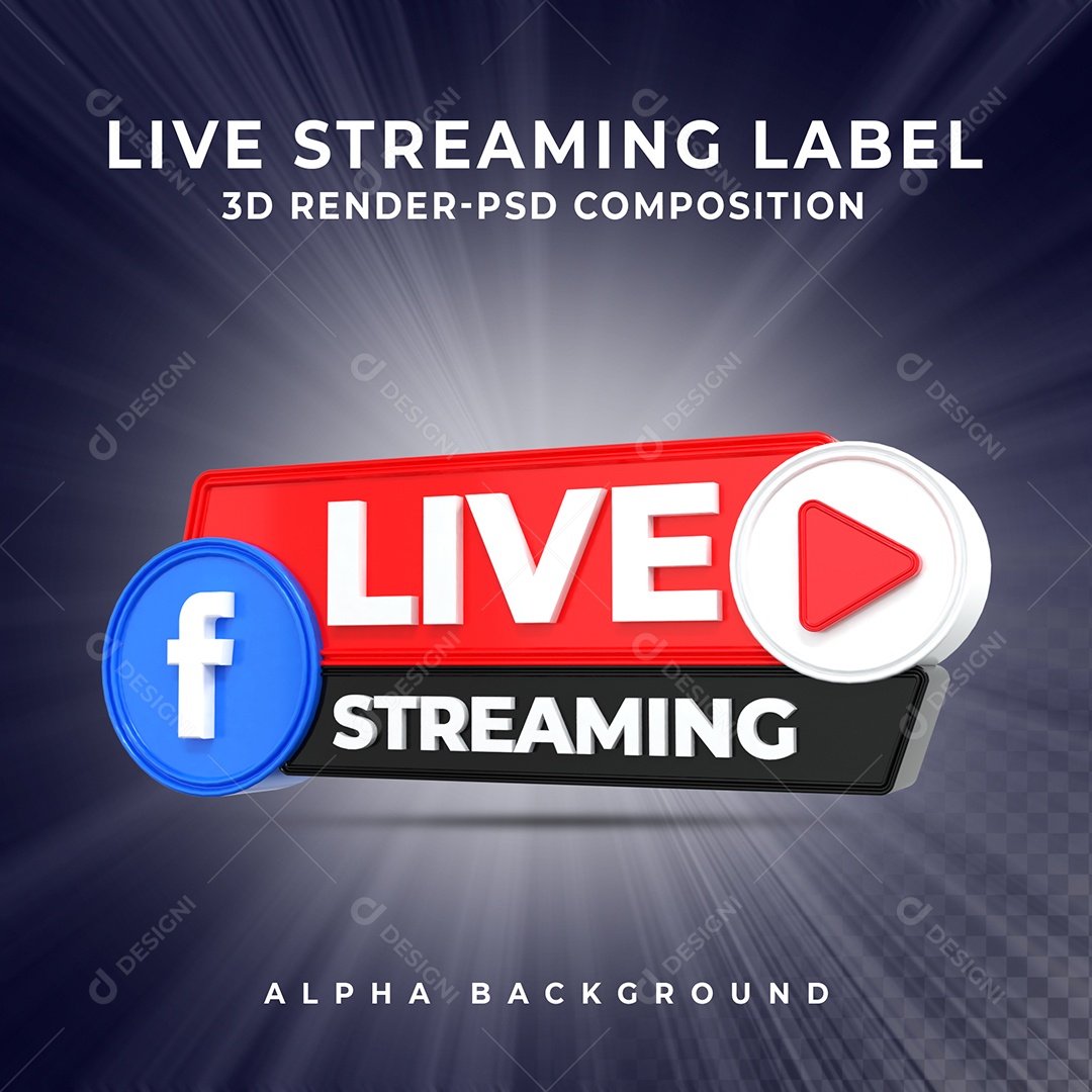 Live Stream do Facebook Selo 3D para Composição PSD